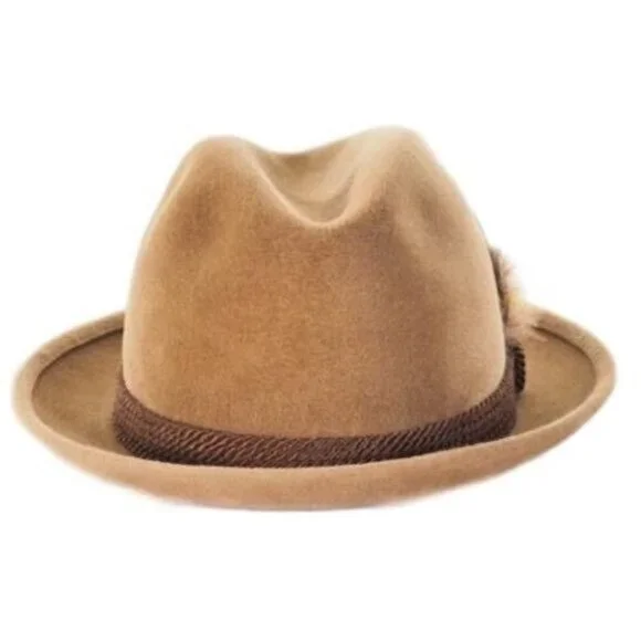 Vintage 1950’s Mallory Fedora Size 6 3/4 54 Mens Hat Tan Wool Feather - Picture 4 of 12
